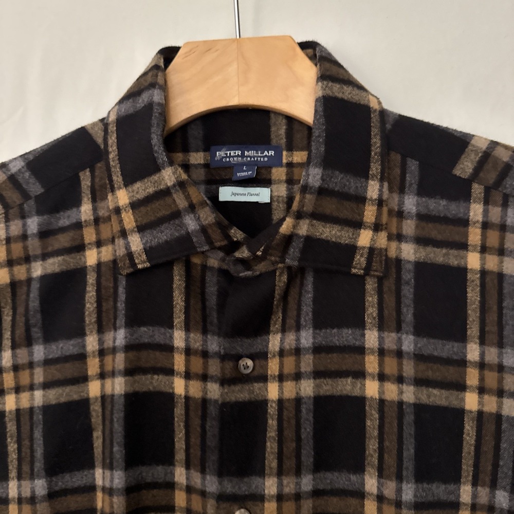 Peter Millar Crown Crafted LG Men Japanese Flannel Black Plaid LS CABINCORE NWOT